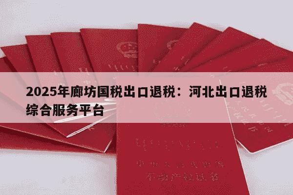 2025年廊坊国税出口退税：河北出口退税综合服务平台